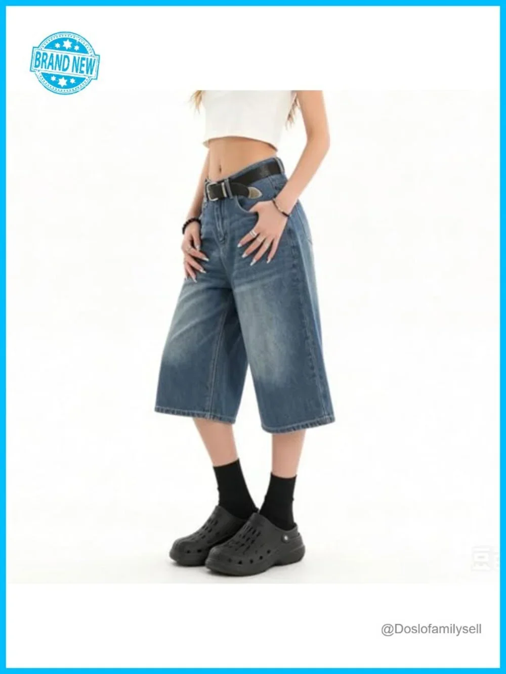 Baggy Jean Shorts Wide Leg Y2k Oversized Denim Shorts Streetwear - Picture 3 of 6